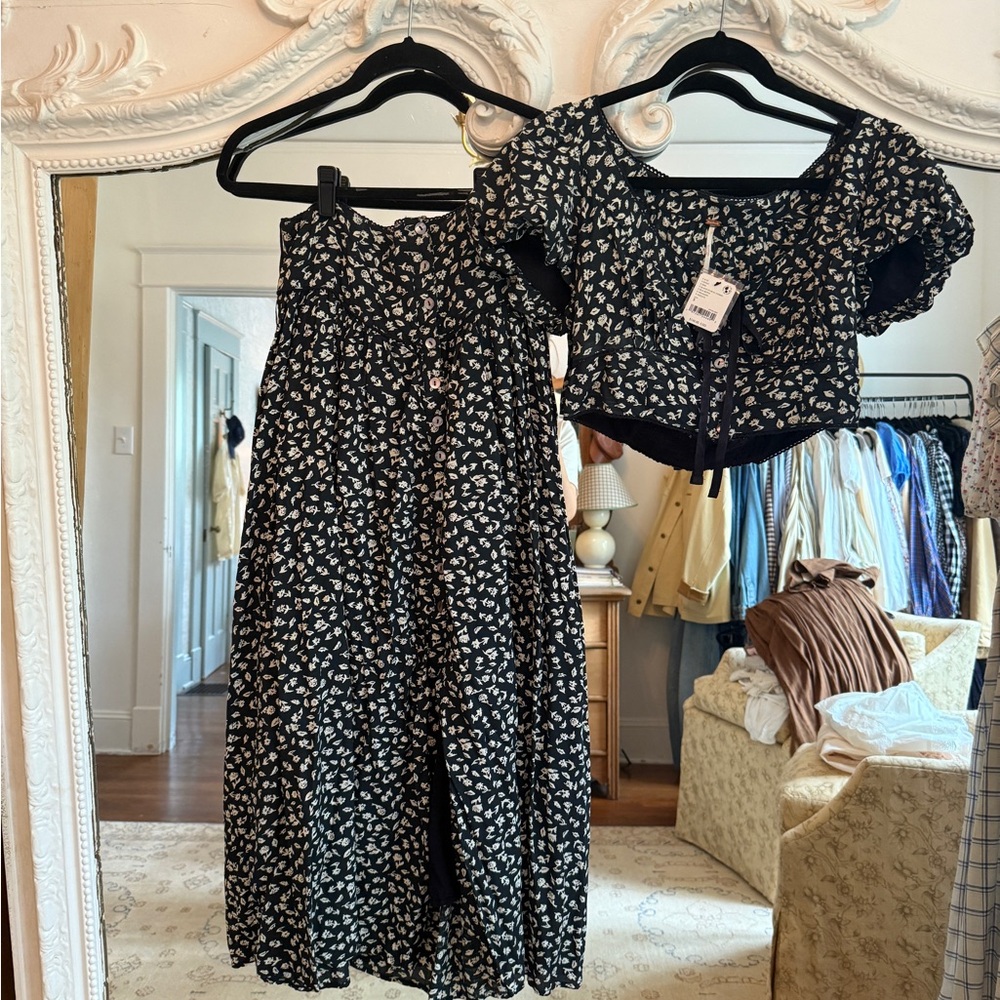 Free People Black and White Floral Dress Set